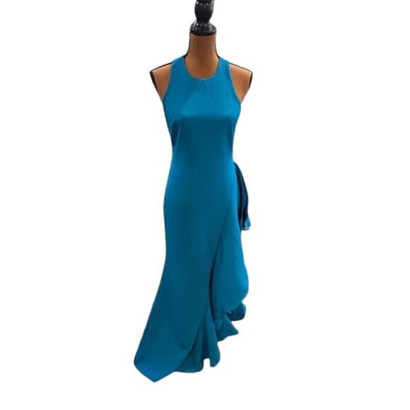 Badgley Mischka Dresses & Skirts - Badgley Mischka Bright Aqua Sleeveless Ruffle Maxi Gown – Size 2